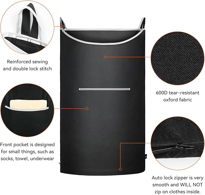 XL Hanging Laundry Hamper Bag, Black Door Hanging Hamper with Large Openging, Hanging Laundry Bag and Basket for Home, Dorm, or Travel,Durable and Stylish Design(Black 36x22Inch)-Ruum Studio Home