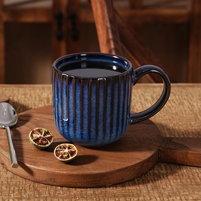 famiware Coffee Mugs Set of 4, Starlight 11 oz Mug Cup Set with Handle for Coffee, Tea, Cocoa, Milk - Ceramic Stoneware Mug Set, Nebulas Blue-Ruum Studio Home