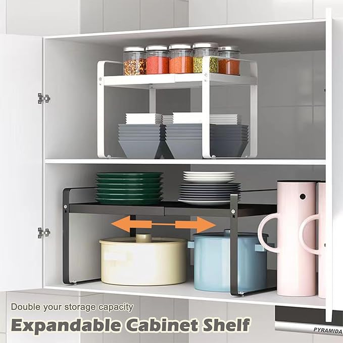 3 Pack Expandable Cabinet Shelf Organizer Kitchen Shelf Riser Stackable Pantry Shelves Kitchen Organizers and Storage Metal Spice Rack Countertop Organizer Cupboard Adjustable Shelfs Desk Rack Shelf-Ruum Studio Home