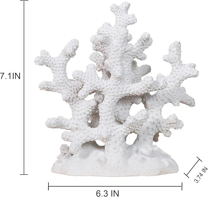 7.1" H White Coral Decor, Resin Statue, Nautical Decorations for Home, Bedroom, Bathroom, Living Room, Beach/Coastal/Ocean Themed Cabinet Shelf Tabletop Decor-Ruum Studio Home