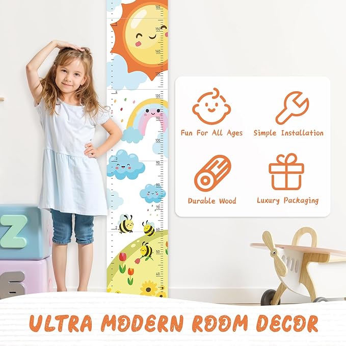 Personalized Name Growth Chart for Wall, Sun Rainbow Height Chart for Kids, No-Drill Growth Chart for Wall, Perfect as Kids Room Decor & Thoughtful Birthday Gift for Boys and Girls-Ruum Studio Home