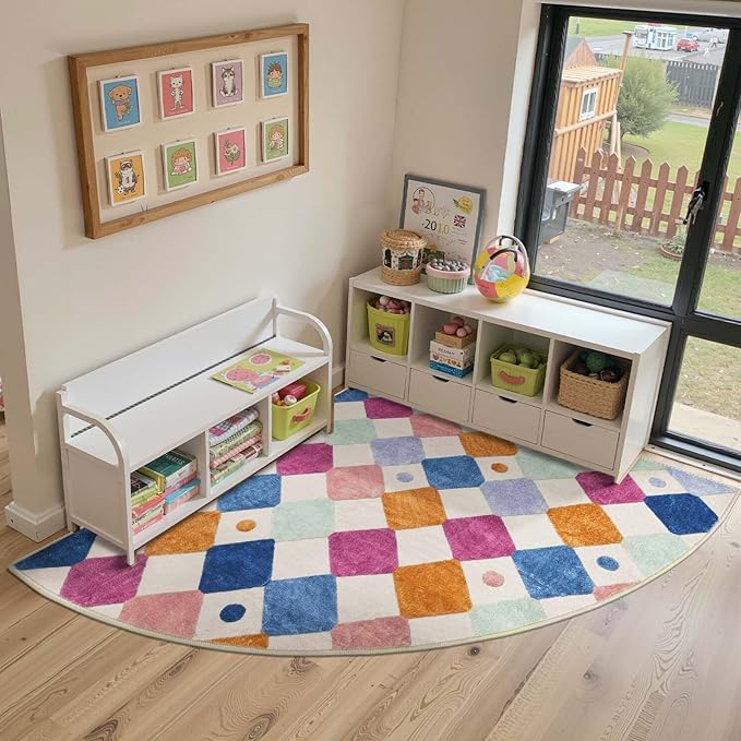 jinchan Kids Rug for Nursery 6ft Radius Corner Washable Area Rug Modern Colorful Quarter Circle Rug Soft Non-Slip Carpet for Bedroom Playroom Daycare Reading Nook Kitchen Classroom Berries on Cream-Ruum Studio Home