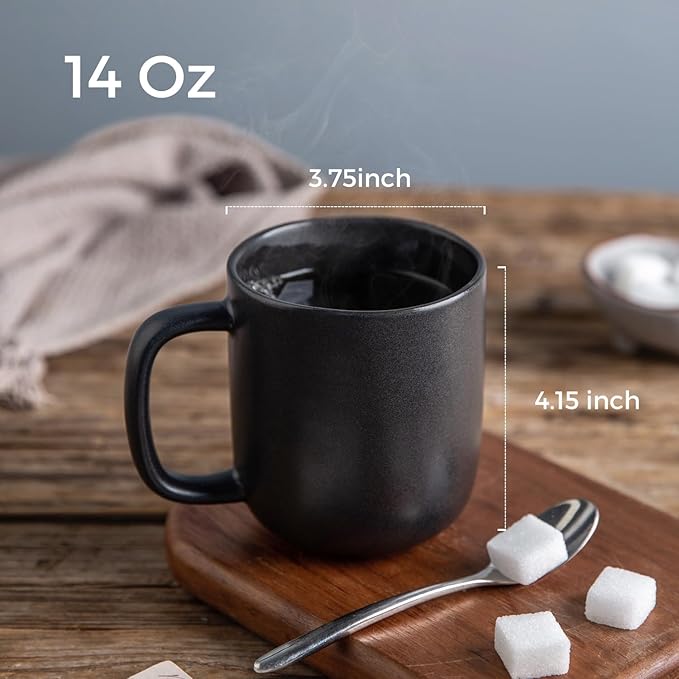 AmorArc 14oz Coffee Mugs Set of 6, Ceramic Coffee Mugs with Large Handle & Wavy Rim for Latte/Hot Cocoa/Tea, Stylish Coffee Mugs for Men Women. Oven,Dishwasher&Microwave Safe, Matte Black-Ruum Studio Home