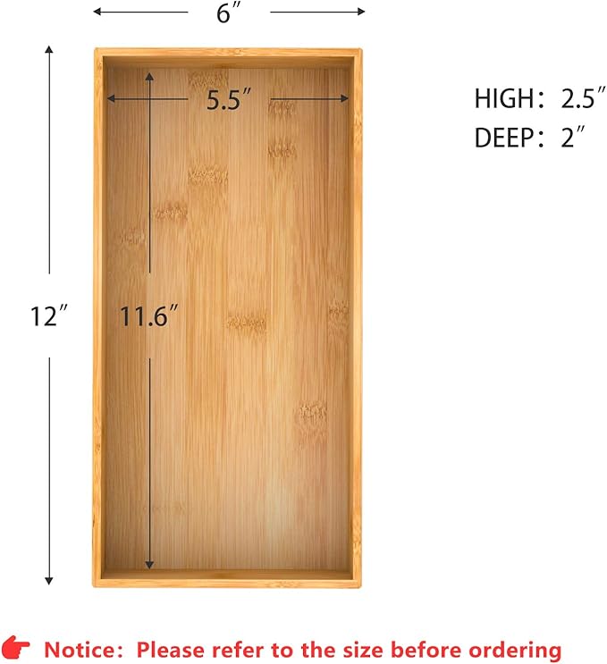 Bamboo Kitchen Drawer Organizer, Wooden Storage Box for Utensil Organizer Silverware Tray Cutlery Holder Flatware Containers - Multi-Use Deep Drawer Dividers Organizer for Bathroom, Jewelry, 12"6"2.5"-Ruum Studio Home