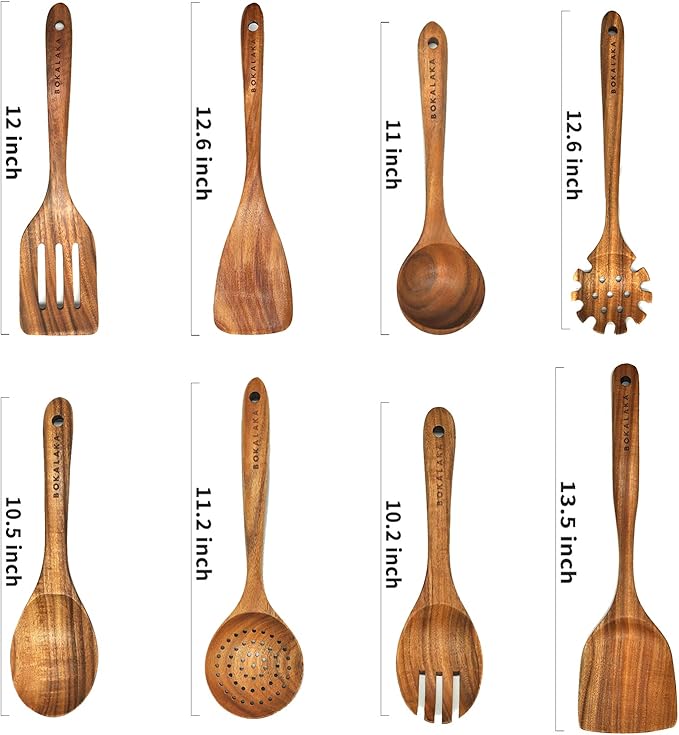 Teak Wooden Spoons for Cooking - 8Pcs Kitchen Utensils Set With Spatulas-Ruum Studio Home