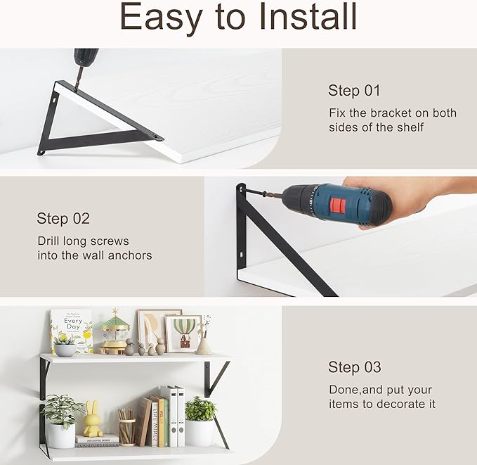 36"W x 10"D Floating Shelves, 10 Inch Deep White Floating Shelves, Farmhouse Rustic Deep Wall Shelves for Home Decor, Wide Large Floating Shelf for Bathroom, Living Room, Kitchen, Study Room-Ruum Studio Home