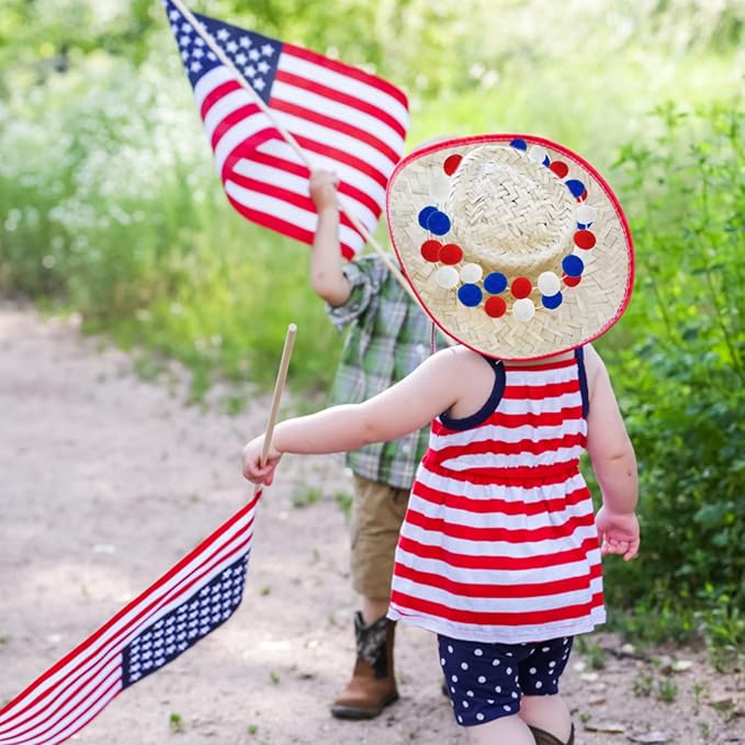 Jishi Pom Pom Garland 4th of July Decorations, Patriotic Red White Blue Felt Ball Garland, 3-Pack 6.6ft Long 24 Cute Pompom Balls String, Christmas Tree Decor Ornaments for Home Birthday Holiday Party-Ruum Studio Home