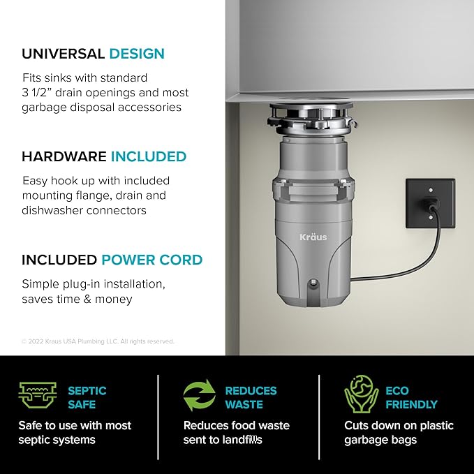 KRAUS® WasteGuard™ High-Speed 1/2 HP Continuous Feed Ultra-Quiet Motor Garbage Disposal with Power Cord and Flange Included and Universal Mount-Ruum Studio Home
