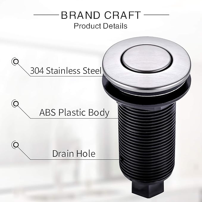 Garbage Disposal SinkTop Air Switch Kit with Long Button,Brass Made Cover,Brushed Nickel-Ruum Studio Home