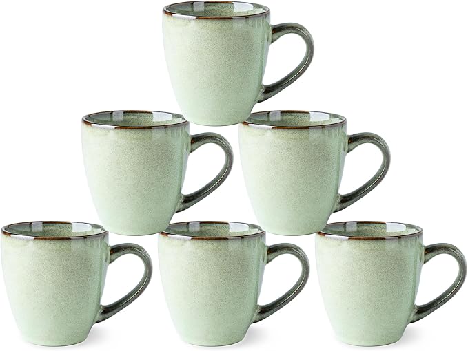GBHOME Ceramic Coffee Mugs Set of 6, 12oz Stoneware Coffee Mugs Set For Dad Mom Women MEN, Light Weight Coffee Cups for Latte/Tea/Beer/Hot Cocoa, Dishwasher & Microwave Safe, Pastel Green-Ruum Studio Home