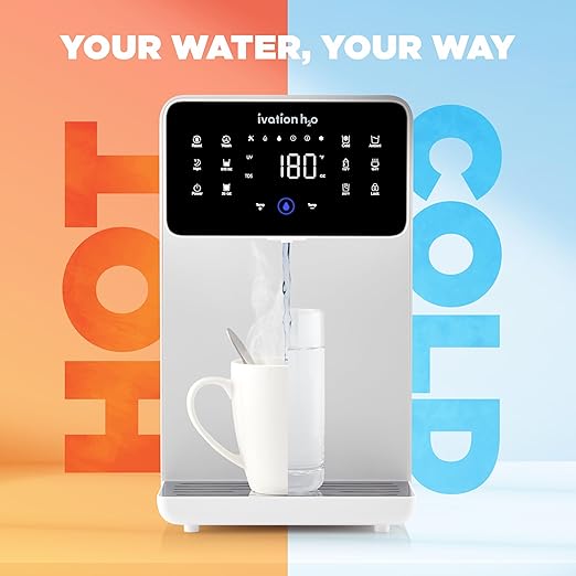 Ivation H2O Hot & Cold Countertop, Reverse Osmosis Water Filter, TDS Filter System, 4 Stage RO Water Filtration, 6 Temperature Presets, 3:1 Pure to Drain, Portable Plug-and-Play - White-Ruum Studio Home