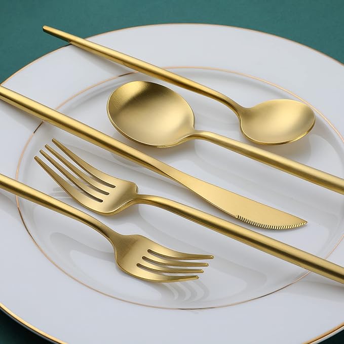 Matte Gold Silverware Set, OGORI 30-Piece Food Grade Stainless Steel Gold Flatware Set, Kitchen Utensil Set Service for 6, Tableware Cutlery Set for Home and Restaurant, Dishwasher Safe - Gift Box-Ruum Studio Home