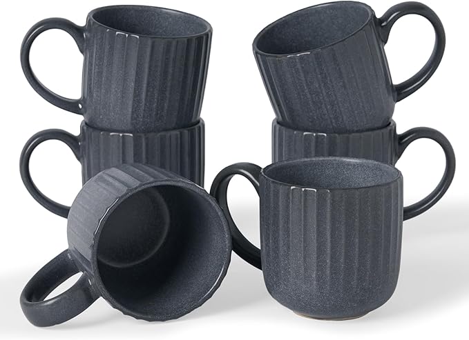 famiware Coffee Mugs Set of 6, Starlight 11 oz Mug Cup Set with Handle for Coffee, Tea, Cocoa, Milk - Ceramic Stoneware Mug Set, Matte Black Grey-Ruum Studio Home