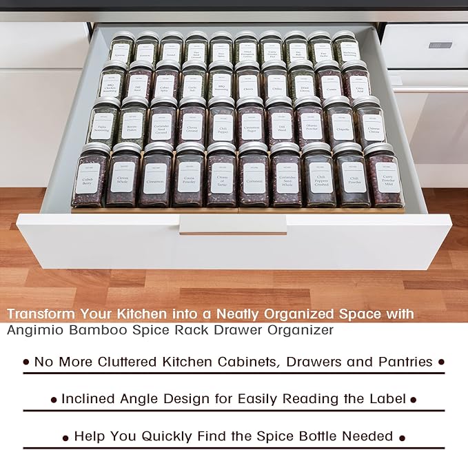 Bamboo Spice Rack Drawer Organizer - 8 Pieces Set- 9" Wide Per Piece - Combine Pieces Into 18" Wide Rack (9" or 18")-Ruum Studio Home