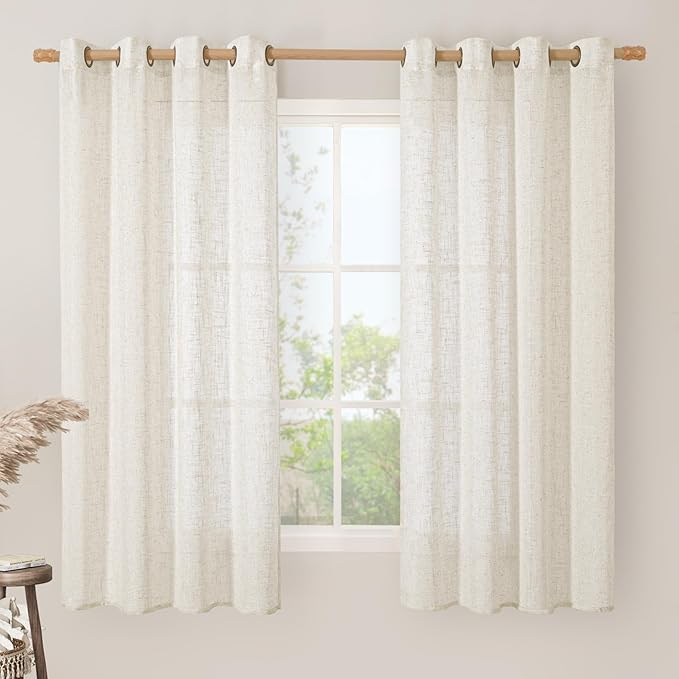 LAMIT Ivory Sheer Linen Curtains 63 inch Length for Bedroom, Semi Sheer Light Filtering Window Treatments Neutral Bronze Grommet Drapes for Living Room, Cream Ivory, 2 Panels Set, 52 x 63 Inch-Ruum Studio Home
