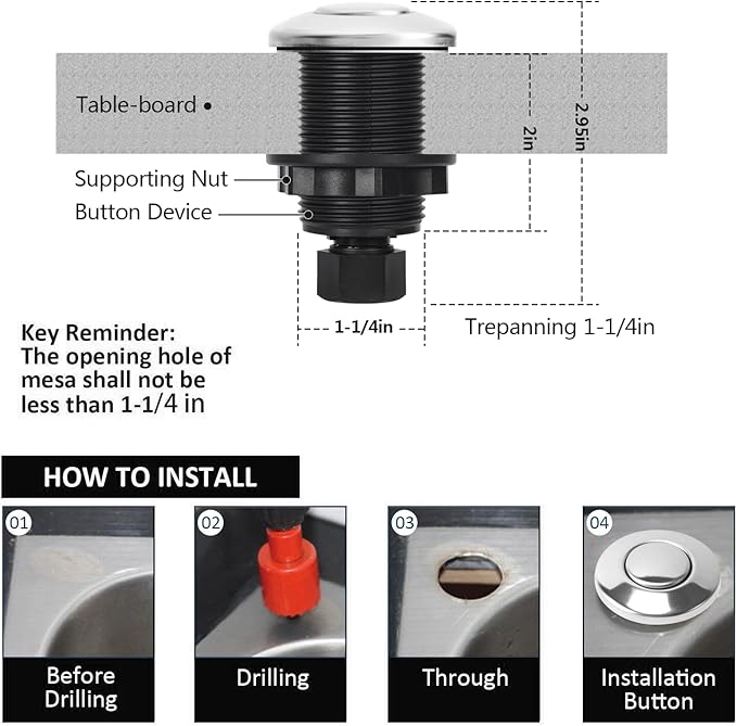 Garbage Disposal Air Switch Kit for SinkTop Waste Disposal with Stainless Steel Polished Short Air Button by briidea-Ruum Studio Home