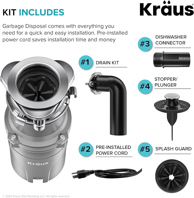 KRAUS® WasteGuard™ High-Speed 1/2 HP Continuous Feed Ultra-Quiet Motor Garbage Disposal with Power Cord and Flange Included and Universal Mount-Ruum Studio Home