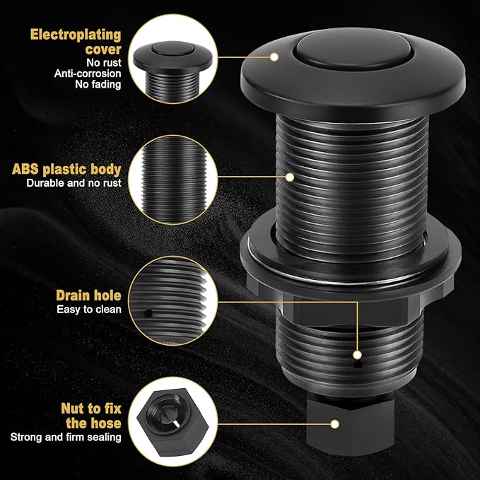 Garbage Disposal Air Switch Kit, Garbage Disposal Button, Sink Top Waste Disposer On/Off Switch, Matte Black (Stainless Steel Cover), UL Listed Air Switch Compatible with All Garbage Disposals-Ruum Studio Home