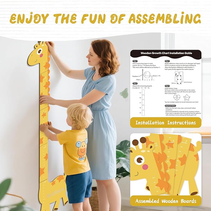 Personalized Name Growth Chart for Kids, Giraffe Height Chart for Boy Girls, Measuring Board for Kids Height, Patchwork Wooden Height Chart Measuring Board, Nursery Growth Chart Ruler-Ruum Studio Home