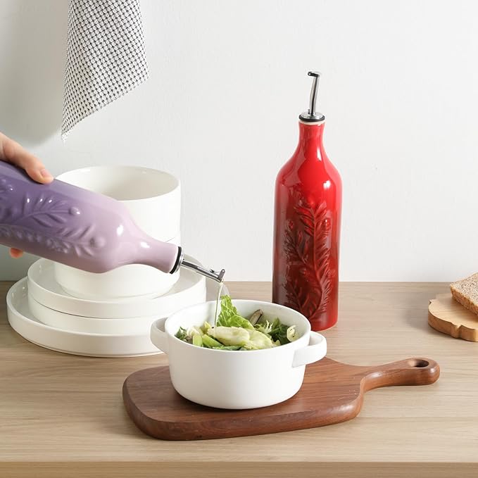 Sweejar Large Olive Oil Dispenser Bottle with Spout, 24 Oz Ceramic Dispenser for Kitchen, Relief Opaque Cruet, Container for Cooking, EVOO, Avocado Oil, Vinegar, Pack of 1(GradientPurple)-Ruum Studio Home