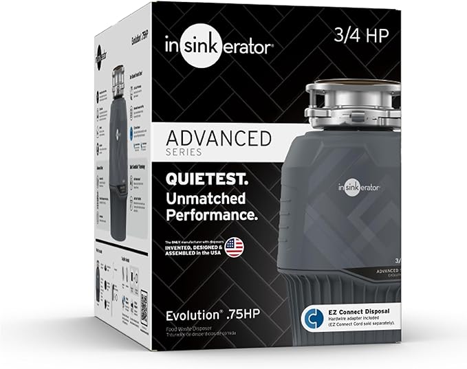 InSinkErator EVOLUTION 0.75HP 3/4 HP, Advanced Series EZ Connect Continuous Feed Food Waste Garbage Disposal, Gray-Ruum Studio Home