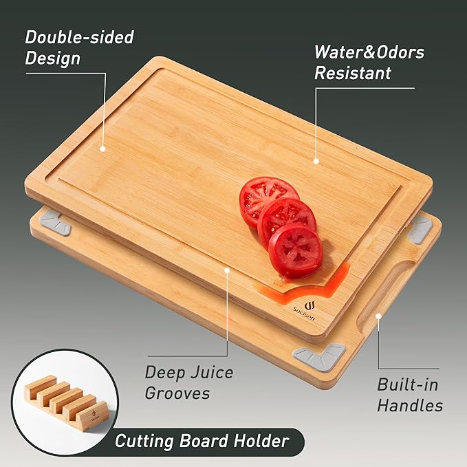 Bamboo Cutting Board Set Non Slip Feet with Holder Over Sink Adult Women Her Sister Aunt Wife Hustband Lady Bestie Soul Happy Christmas Xmas Birthday Gifts Cool Unique Aesthetic 30 40 60 70 Year Old-Ruum Studio Home