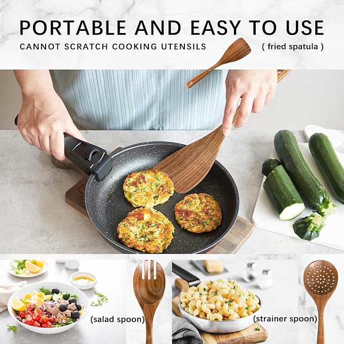 Wooden Spoons for Cooking, Nonstick Cooking Utensil Set with 4 Piece Acacia Wooden Spatulas and Spoons for Cooking, Terrific for Everyday Kitchen Tasks-Ruum Studio Home