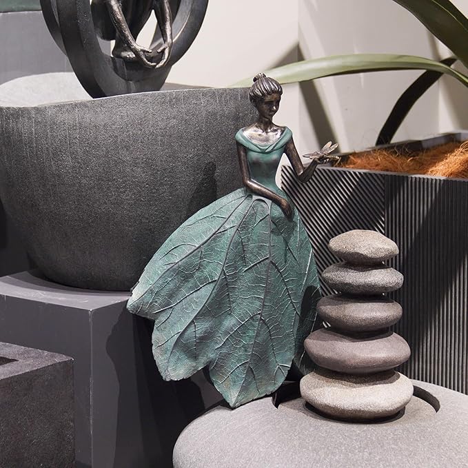 Guichifun Fairy Statue Collection Home Decoration - Leaf Angel Girls with Dragonfly Resin Home Decor for Outside or Inside Rustic Garden Outdoor Yard Decorations Figurines Gift 12 x 8.5 x 18 Inch-Ruum Studio Home