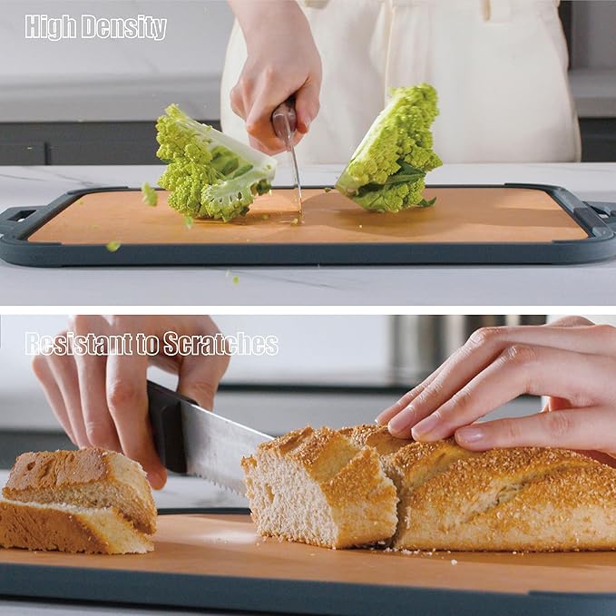 GUANCI Pure Titanium Cutting Board, Double Sided Cutting Board for Kitchen, Pure Titanium/Wood Fiber Composite with Juice Groove Dishwasher Safe 16"L x 11"W-Ruum Studio Home