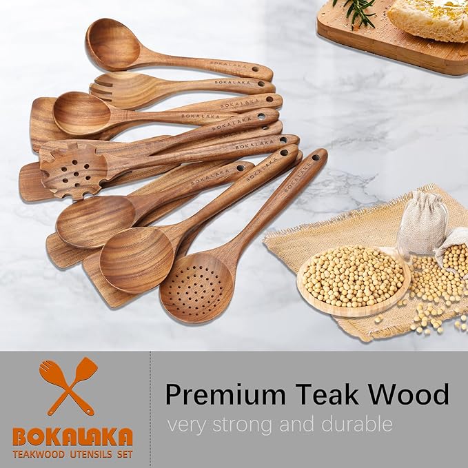 Wooden Spoons for Cooking,12 Pack Wooden Utensils for Cooking Wooden Cooking Utensils Wooden Kitchen Utensils Set Natural Teak Wooden Spatulas for Cooking-Ruum Studio Home
