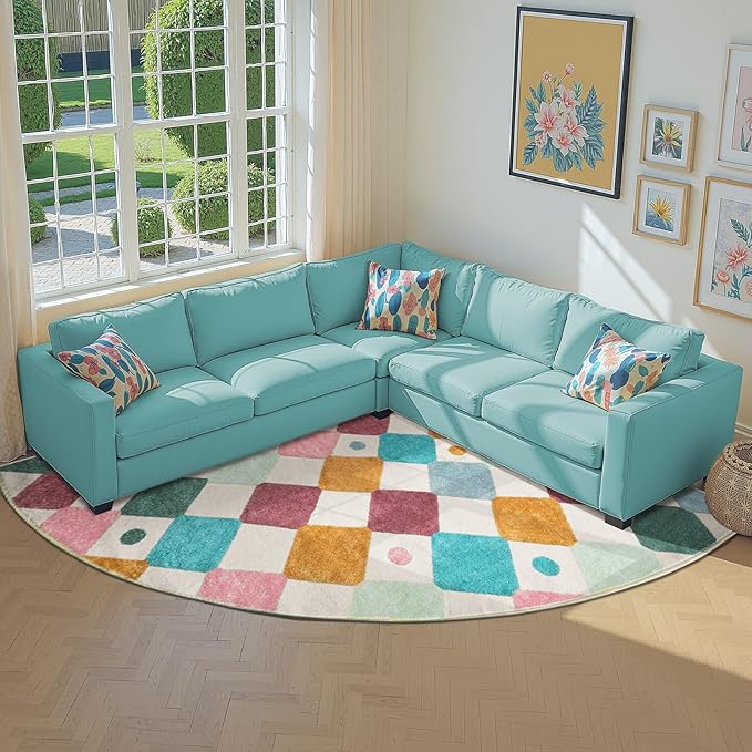 jinchan Kids Rug for Classroom 7ft Radius Corner Washable Area Rug Modern Colorful Quarter Circle Rug Soft Non-Slip Carpet for Nursery Playroom Daycare Reading Nook Living Room Confetti on Cream-Ruum Studio Home