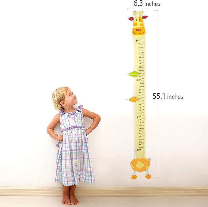 Wood and Fabric Wall Growth Chart, Height Measurement, Scale, Ruler for Kids (Giraffe)-Ruum Studio Home