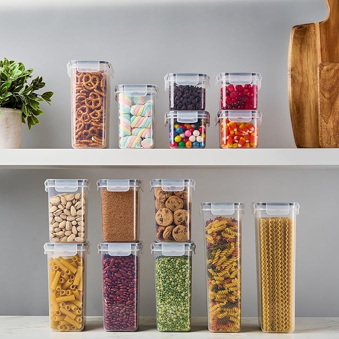 DWËLLZA KITCHEN Set of 14 Airtight Food Storage Containers for Pantry Organization and Storage - Sugar, Flour, Pasta, Spaghetti Plastic Air tight Kitchen Storage Containers With Lids, Labels & Marker-Ruum Studio Home