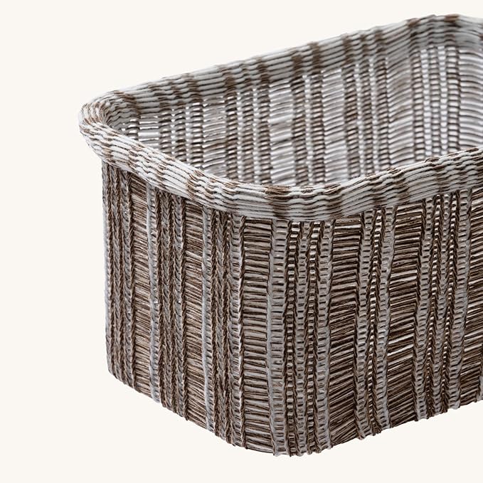 La Jolie Maison Blended Fabric Storage Baskets Set of 2, Rectangle Knitted Baskets for Organizing, Boho Decorative Baskets, Unique Design, Durable Finish, Mocha-Ruum Studio Home