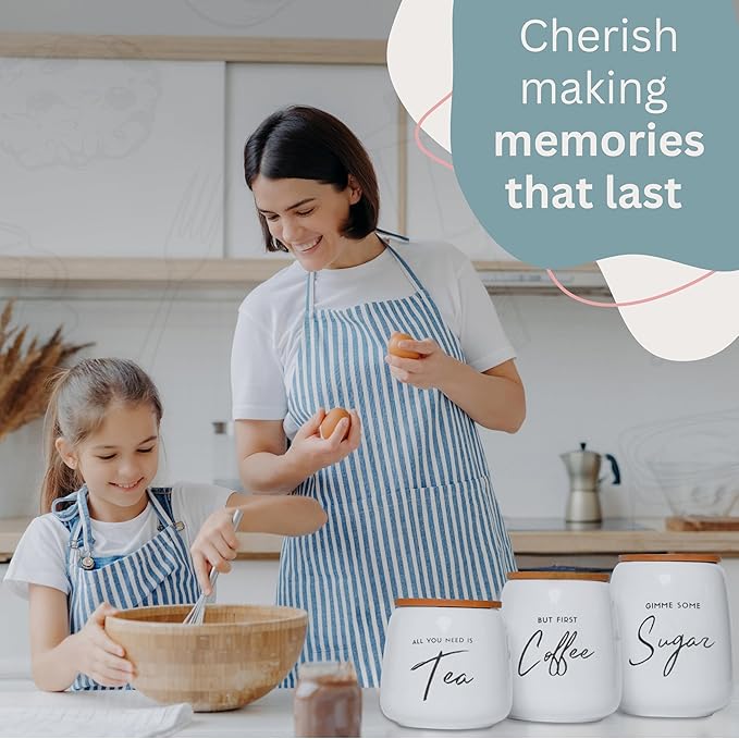 Coffee Tea and Sugar Ceramic Canister Set - 3-Piece Airtight Kitchen Canisters for Countertop - Coffee Bar Container Set-Ruum Studio Home