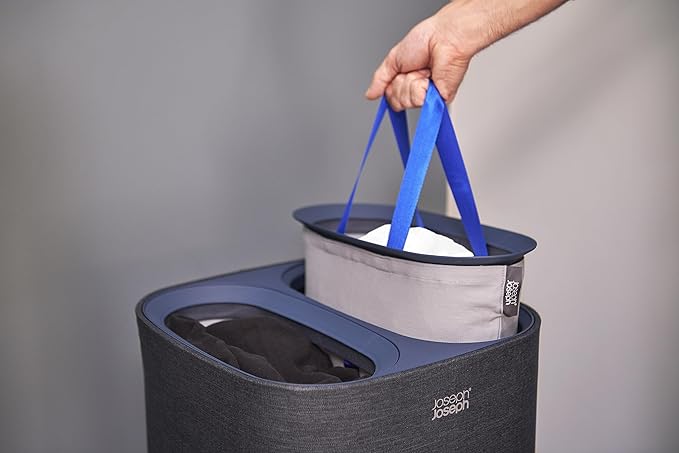 Joseph Joseph Tota 60 liter/15.8 gallon Laundry Hamper Separation Basket with lid, 2 Removable Washing Bags with Handles- Carbon Black-Ruum Studio Home