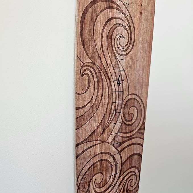 Wooden Surfboard Wall Decor Growth Chart - Surfboard Art Decor for Kids Room, Wood Surfboard Kids Sizing Chart, Surf Boards Art, Height Board Surfer Decor - Brown Wave (9.5"x 46")-Ruum Studio Home