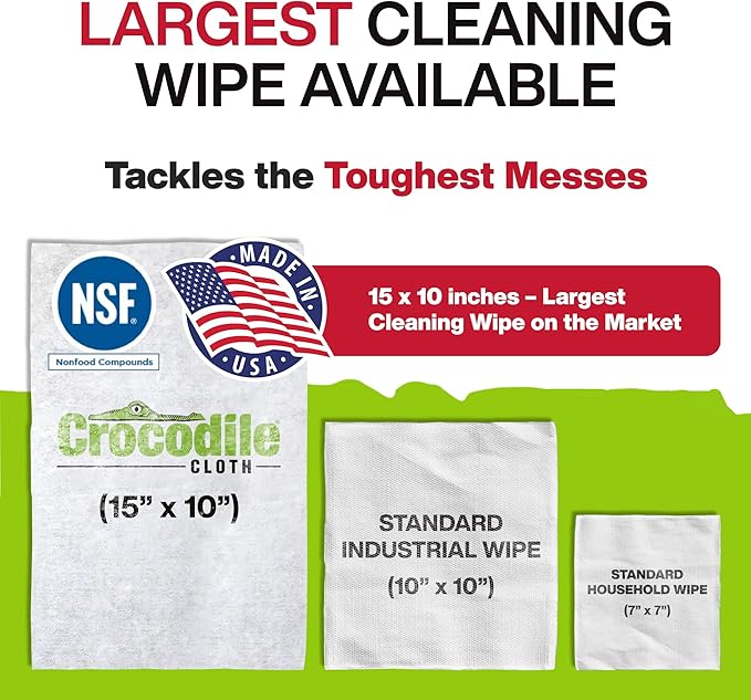 Crocodile Cloth PowerScrub - 80 Dual Surfaced Cloths, 10in X 15in. Large, Moist, Absorbent and Disposable Cleaning Cloths. Safe on Skin and Multiple Surfaces. (6500-080)-Ruum Studio Home