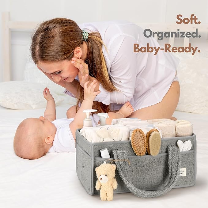 PeraBella Baby Diaper Caddy Organizer with Handle, Boy & Girl Shower Gift Basket, Portable Diaper Storage Basket Bin for Wipes, Newborn Baby Essentials Registry Search Must Haves, Car Caddy Organizer-Ruum Studio Home