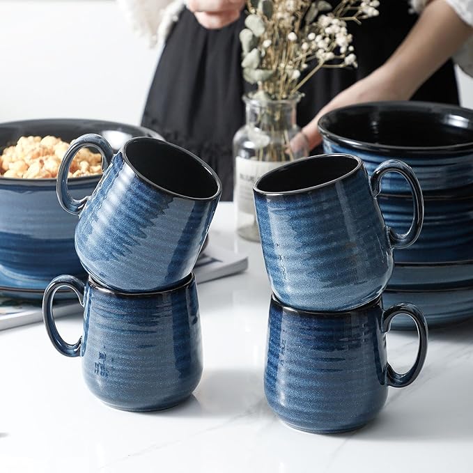 Hasense Small Coffee Mugs 8 oz, Ceramic Cappuccino Cups Set of 4, Espresso Mug with Handle for Latte, Tea, Milk and Mocha, Mini Cups for Gift, Dishwasher & Microwave Safe, Blue-Ruum Studio Home