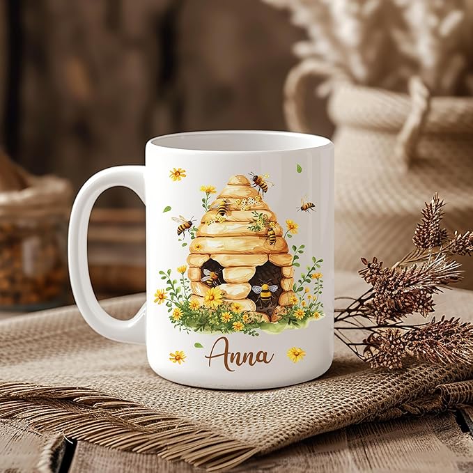 Hyturtle Personalized Bee Mug - Bee Keeper Gifts For Women - Honeybee Gifts For Lovers - Animals Present For Lovers On Birthday - Teacher Appreciation Present - Custom Coffee Cup Ceramic Mug 11 15 Oz-Ruum Studio Home