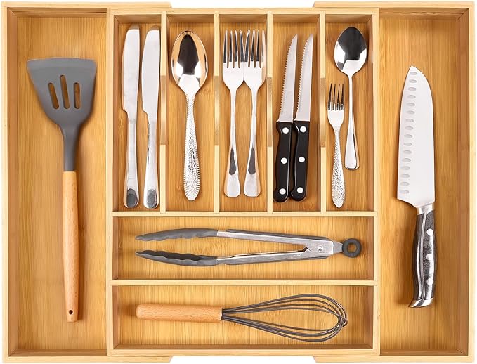 Bellsal Large Premium Bamboo Silverware Organizer - Expandable Utensil Drawer Organizer - 17"x19.6" Utensil Holder and Cutlery Tray with Grooved for Kitchen Flatware and Utensils Mother's Day Gift-Ruum Studio Home