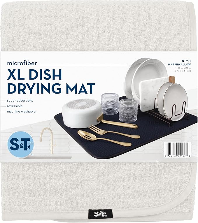 S&T INC. Dish Drying Mat XL, 18” x 24”, Absorbent Microfiber Kitchen Counter Mat, Dish Drying Pad for Dishes, Utensils, Pots and Pans, Extra Large, Cream-Ruum Studio Home