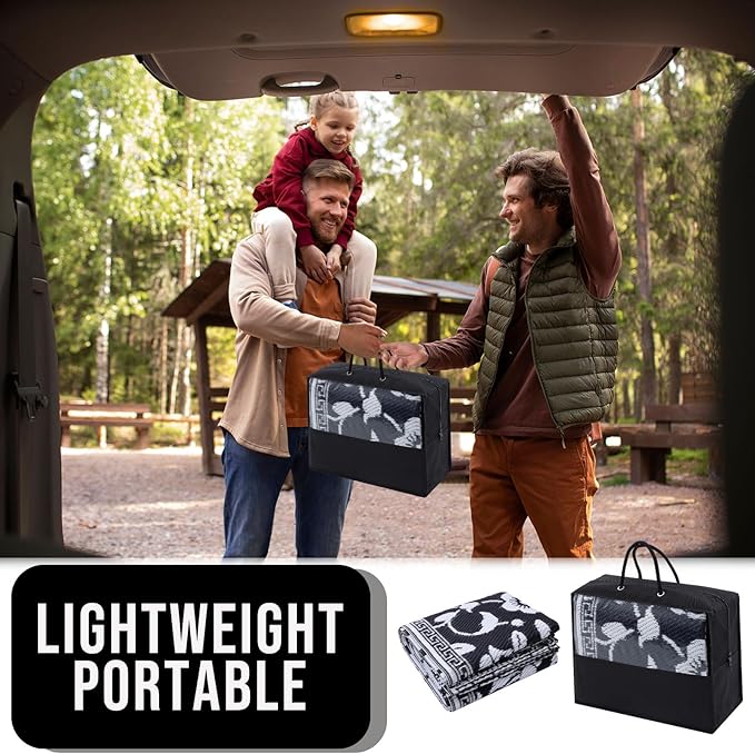 OLANLY Waterproof Outdoor Rug 5x8 ft, Outdoor Plastic Straw Rug with Flower Pattern, Reversible RV Mat for Patio, Camping, Balcony, Deck, Backyard, Black & White-Ruum Studio Home