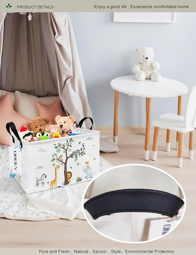 Rectangular Folding Laundry Basket,waterproof Canvas Basket,gift basket,Suitable for children's room,Office,Clothes,Toys Storage(Tree Animals)-Ruum Studio Home