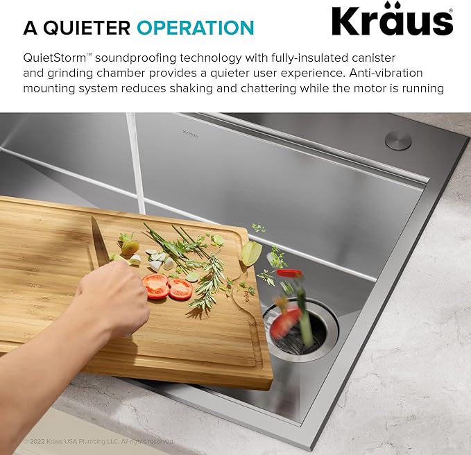 KRAUS WasteGuard 1 HP Ultra-Quiet Garbage Disposal with Quick Connect, Kitchen Sink Drain Cover, Power Cord and Flange Included, KWD100-100MBL-Ruum Studio Home