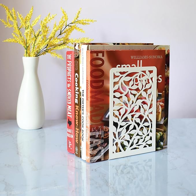 CNK Book Ends Bookends for Decorative Books Holder Bookend Shelves End Hold Heavy Duty Holders Stoppers Metal Stopper Cute Boho Bookshelf Holds Cookbook Office Home Set of 4 Bookends Pair White-Ruum Studio Home