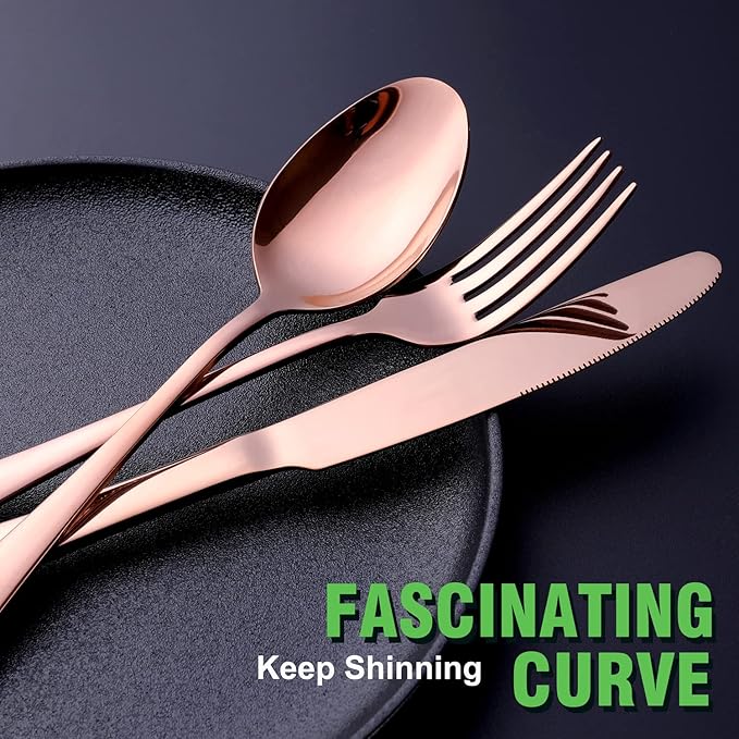 Copper/Rose Gold Silverware Set, OGORI 40-Piece Stainless Steel Flatware Set, Kitchen Utensil Set Service for 8, Mirror Polished Tableware Cutlery Set for Home and Restaurant, Dishwasher Safe-Ruum Studio Home