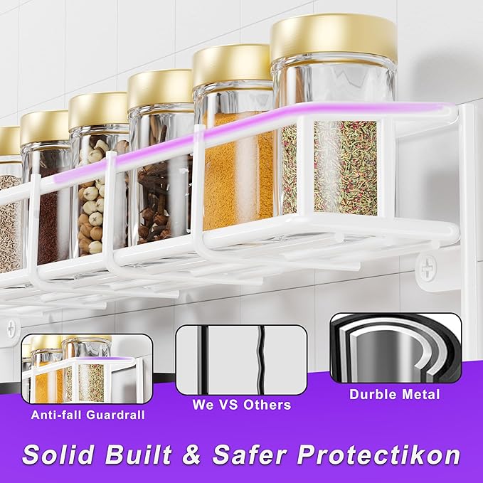 SUFAUY 2 Pack Spice Rack Organizer Wall Mount, 3 Tier Pantry Door Narrow Spice Rack Hanging Metal Shelf for Cupboard, Bathroom Shower Cosmetic, White-Ruum Studio Home
