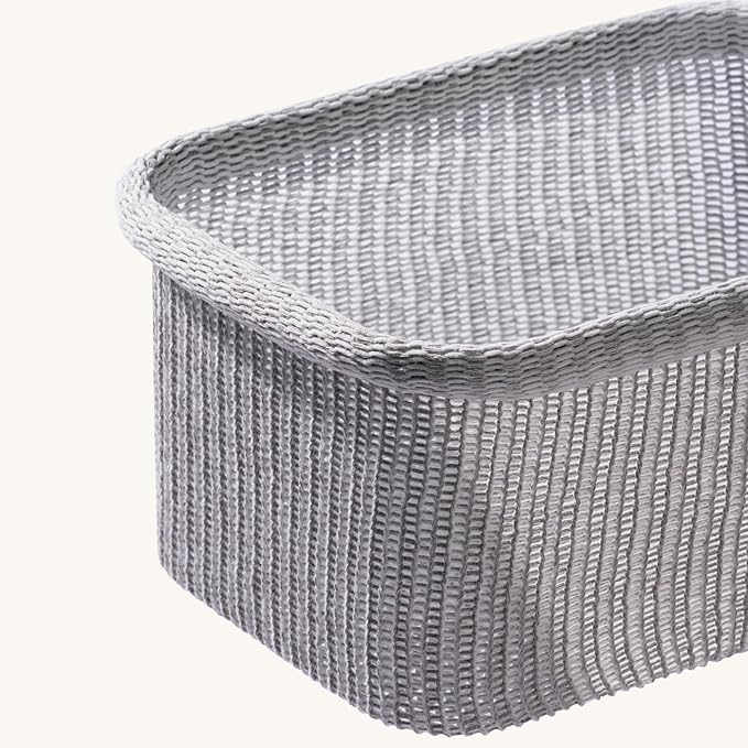 La Jolie Maison Blended Fabric Storage Baskets Set of 2, Rectangle Knitted Baskets for Organizing, Boho Decorative Baskets, Durable Finish, Grey-Ruum Studio Home